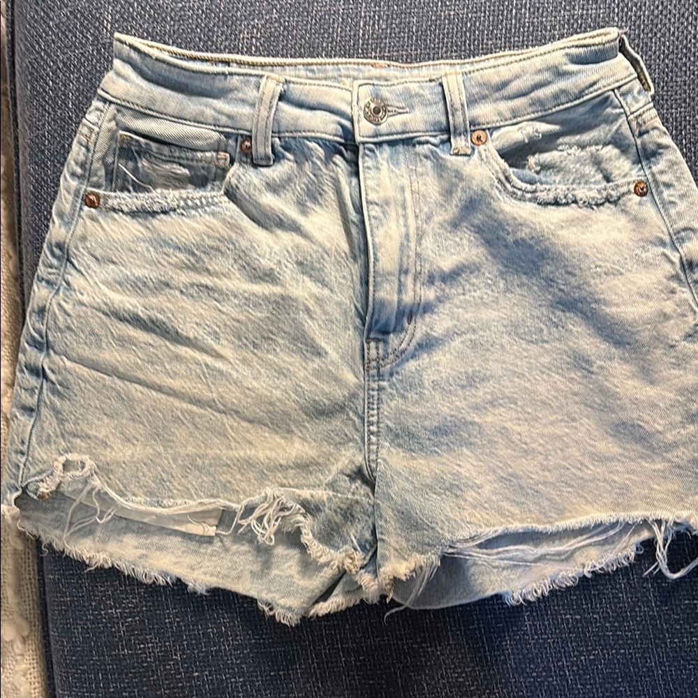 American Eagle Outfitters Blue Jean Shorts Distressed High-Waisted